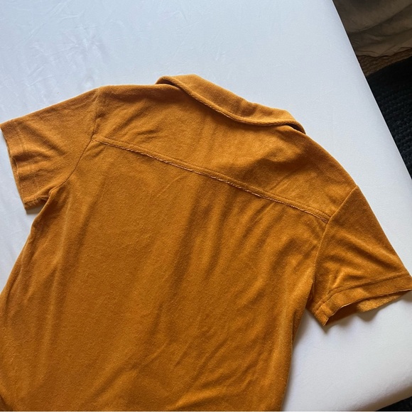 HUTCH Anthropologie mustard yellow terry cloth knit short sleeve button up shirt - Picture 3 of 6